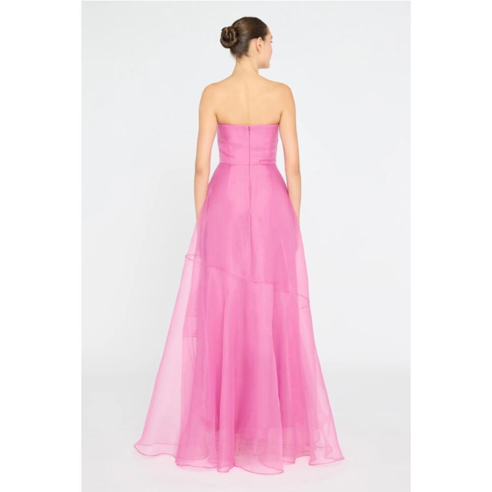 Theia Nicki Organza Strapless A Line Ruffle Gown Sweetheart Pink 14 NEW $745 - Picture 2 of 14